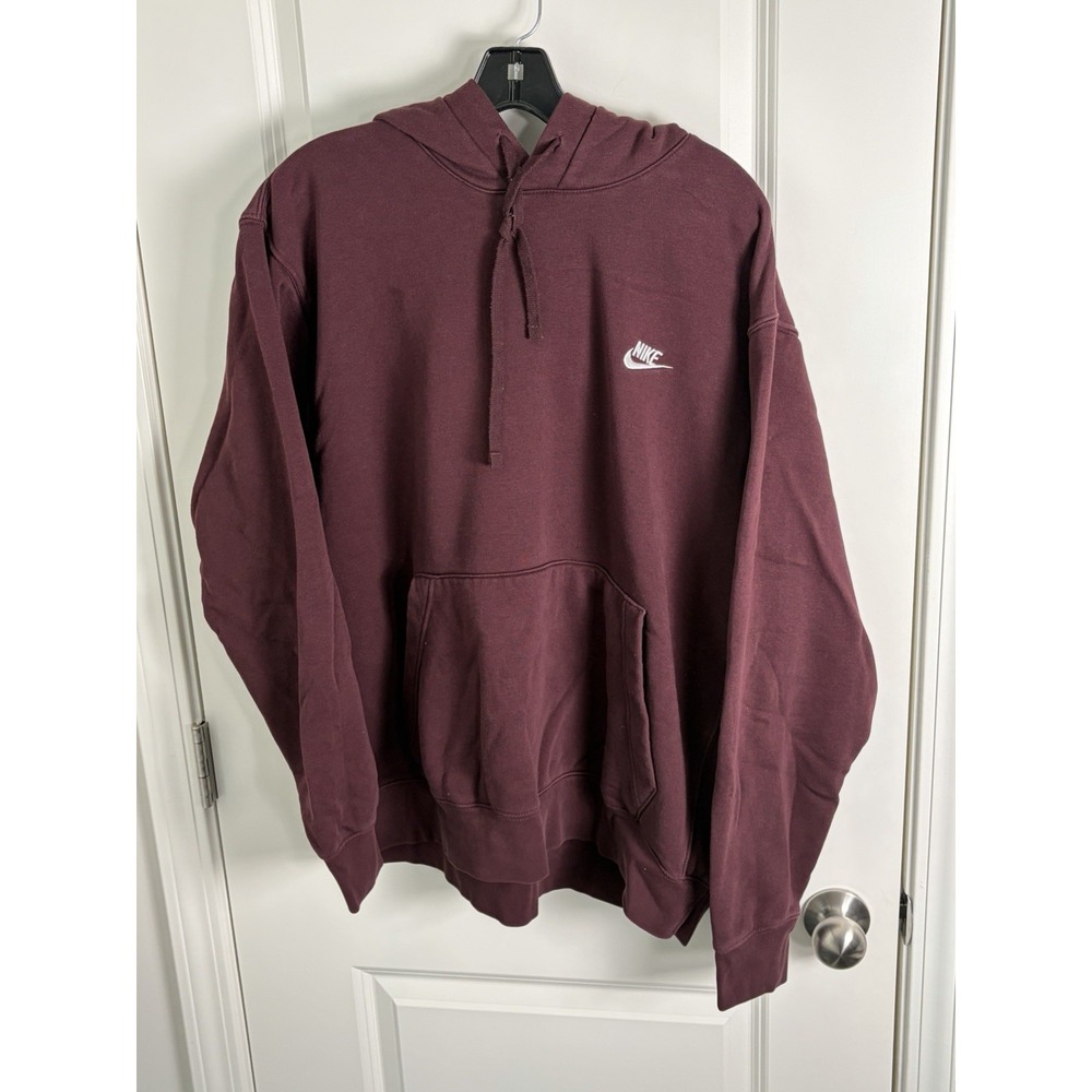 Nike Sportwear Club Fleece Sweatshirt Mens XL Maroon BV2654-652 Pullover Hoodie